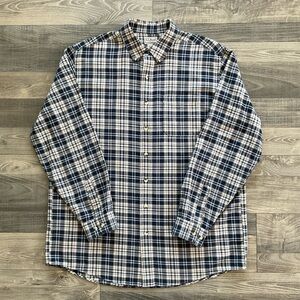 VTG LL Bean Scotch Flannel Shirt Men’s LARGE TALL Blue Tan Plaid 0 GPY6